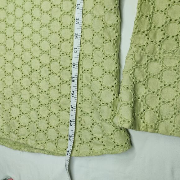 Vintage Carole Little Linen Eyelet Pistachio Green Long Sleeve Blouse Medium 90s - Picture 10 of 10